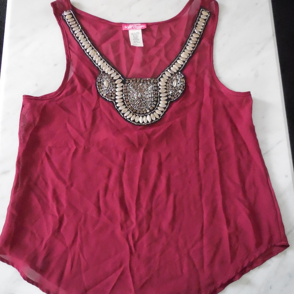 NEW Embellished Tank Maroon Cami Sleeveless Top
